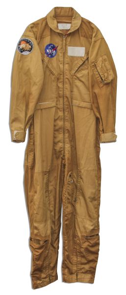 Astronaut Jack Swigert Personally Owned NASA Mustard Yellow Flight Suit as He Trained for the Apollo 13 Mission in 1970 -- With Apollo 13 Patch Sewn To Sleeve