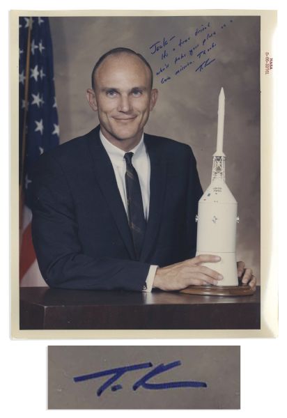 Jack Swigert's Personally Owned Ken Mattingly Signed Photo -- Personally Inscribed -- ''It's a true friend who'll take your place on a 6 a.m. mission...''