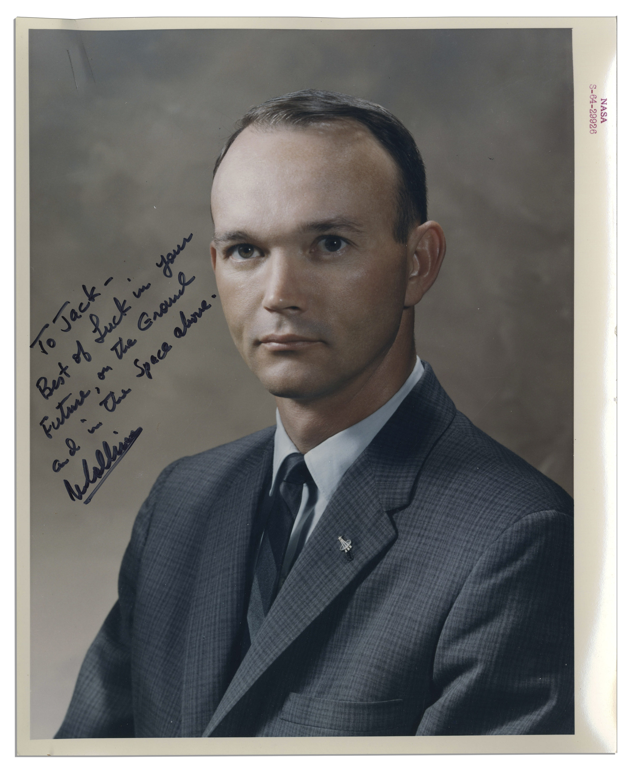 Lot Detail - Apollo 11 Astronaut Michael Collins Signed Photo -- Inscribed to Jack Swigert From ...