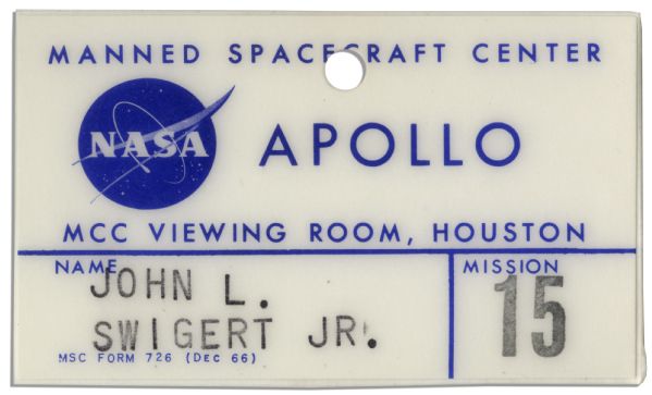 Jack Swigert's Apollo 15 Badge Issued by NASA -- Fine