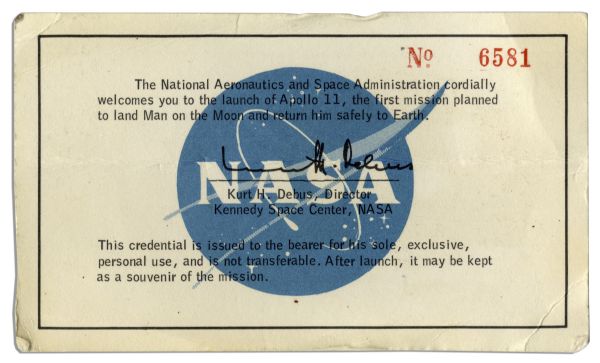 Jack Swigert's Own Ticket to The Launch of Apollo 11 -- ''...the first mission planned to land Man on the Moon and return him safely to Earth...''