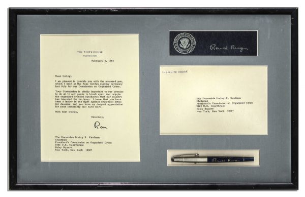 Ronald Reagan Personally Owned & Used Pen -- Used to Sign the President's Commission on Organized Crime Important Executive Order
