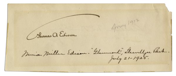 Thomas Edison & William McKinley Dual-Signed Signatures