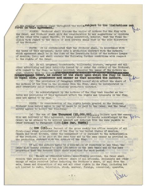 John Steinbeck Official Contract For His Screenplay ''Viva Zapata!''
