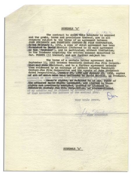 John Steinbeck Official Contract For His Screenplay ''Viva Zapata!''