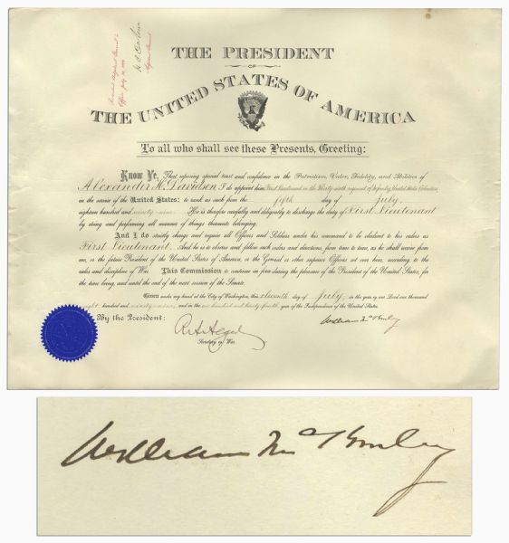 William McKinley Document Signed as President