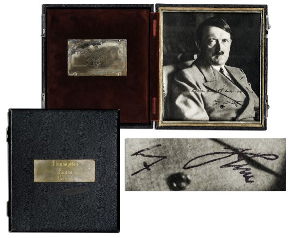 Scarce Hitler Signed Photo -- Photo Taken by Heinrich Hoffmann Is Encapsulated in a Case Belonging to German Aviator Nazi Flugkapitan Hanna Reitsch