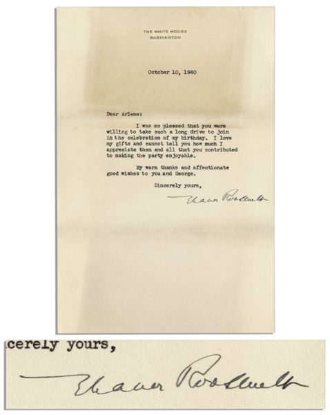 Eleanor Roosevelt Typed Letter Signed as First Lady on White House Stationery