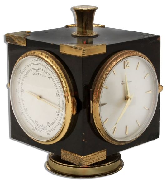 Marlene Dietrich Personally Owned Desk Clock -- With Barometer, Thermometer & Hygrometer Sides