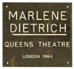 Marlene Dietrich Personally Owned Queens Theatre Plaque From Her Dressing Room