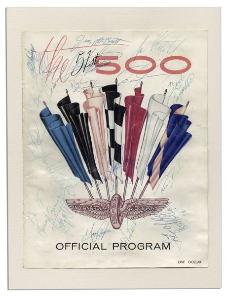 Program Cover From The 1967 Indy 500 Signed by 18 Race Car Drivers -- Including That Year's Winner AJ Foyt