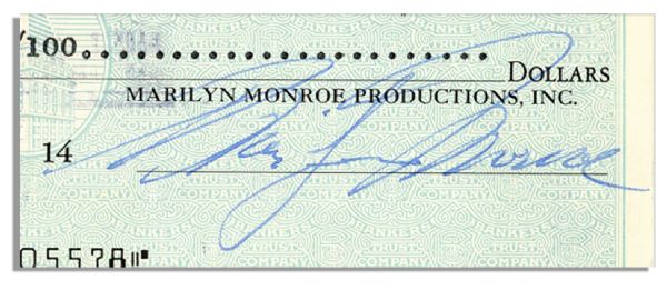 Marilyn Monroe Signed Check To Longtime Friend & Secretary, Hedda Rosten