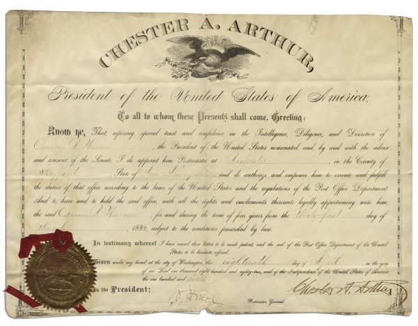 Chester A. Arthur Document Signed as President