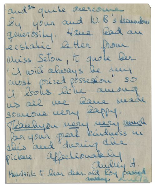 Audrey Hepburn Autograph Letter Signed to ''My Fair Lady'' Set Designer -- ''...Thank you very very much for your great kindness in this and during the picture...''