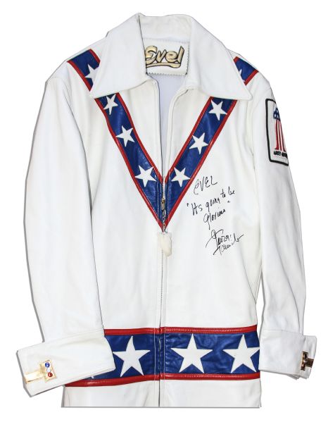  Evel Knievel memorabilia George Hamilton Signed Evel Knievel Suit -- From Production of Biographical Film ''Evel Knievel'' Starring Hamilton as The Motorcycle Hero