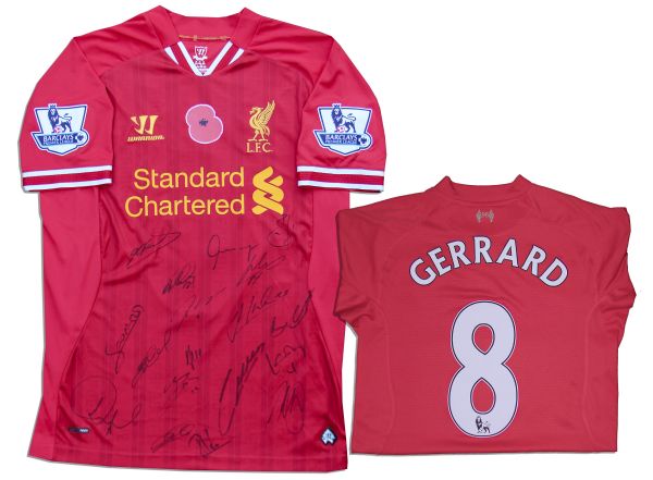 Liverpool's Steven Gerrard Match Worn Shirt Signed by 17 Footballers