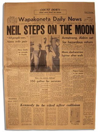 Neil Armstrong's Hometown Newspaper Announcing the Apollo 11 Moonwalk -- Includes Numerous Articles on Apollo 11 Mission & a Photograph of Armstrong's Parents