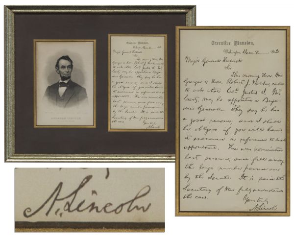 Long Abraham Lincoln Autograph Letter Signed as President on Executive Mansion Stationery Regarding a Brigadier General Appointment