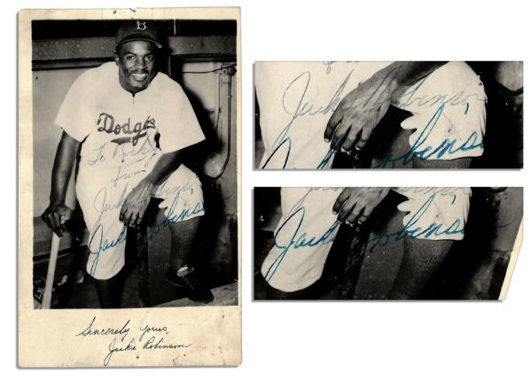 Hall of Famer Jackie Robinson Twice-Signed Photo Postcard -- With PSA/DNA COA for Both Signatures