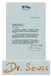 Dr. Seuss Letter Signed -- ...I am still in a horrific time jam trying to finish a movie in Hollywood... -- Seuss Likely Refers to TV Adaptation of Cat in the Hat