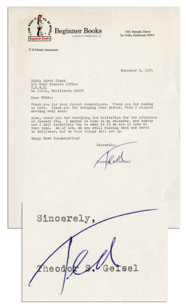 Dr. Seuss Typed Letter Signed -- ''...we are still running back and forth to Hollywood, but we hope things will let up...''