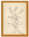 Walter Lantz Signed Sketch of Woody Woodpecker Juggling Pineapples