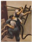 Thomas Hart Benton Oil Painting on Paper -- ''Construction Workers'' -- Circa 1923