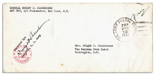 Dwight Eisenhower WWII ALS -- ''...a war zone does funny things to people. It is no light matter to approve sentences that ruin not one, but several lives...'' -- Envelope Also Signed by Ike