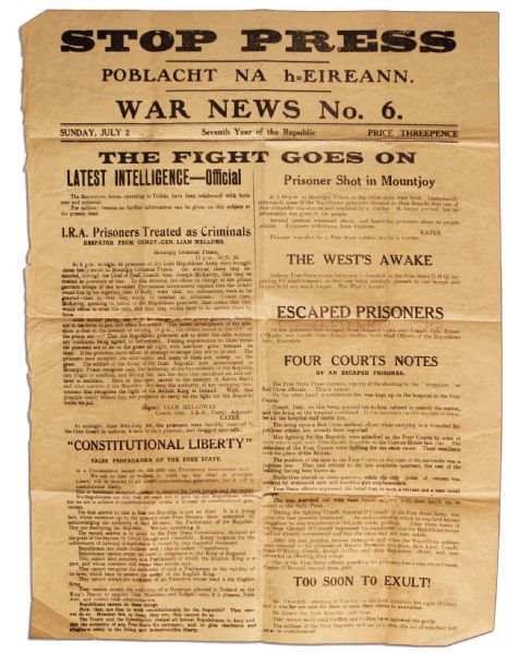 Irish Civil War Broadside Printed by Eamon de Valera's IRA