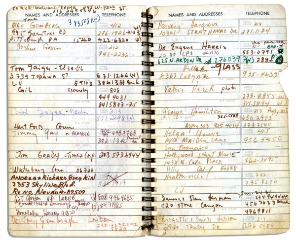 Sammy Davis Jr.'s Personal Address Book Containing the Names & Addresses of Over 100 of His Celebrity Friends -- Michael Jackson, Muhammad Ali, Liz Taylor, Barbra Streisand, Jay Leno & More