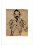 Opera Singer Enrico Caruso Hand-Drawn & Signed Caricature -- Caruso Draws Himself as Character Flammen in Lodoletta