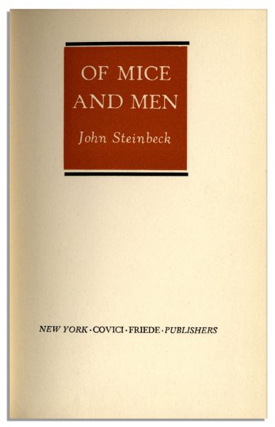 First Edition, First Printing of John Steinbeck's Classic Novella ''Of Mice And Men'' -- With Unclipped Dustjacket