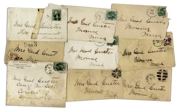 Lot of 26 George Custer Envelopes Made Out in His Hand to his Wife -- ''Mrs. Genl Custer''