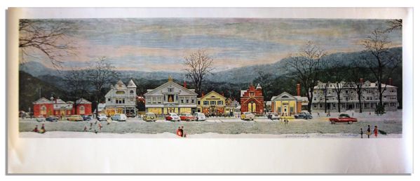 Master of Americana, Norman Rockwell Signed Print of His Well-Known Piece ''Stockbridge Main Street at Christmas''