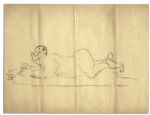 Al Capp Hand Drawn Caricature Sketch of Himself Posing Nude on a Bear Rug