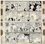 Lil Abner Sunday Strip From 21 November 1943 Featuring Hairless Joe, Lonesome Polecat, Available Jones & Mammy -- Drawn & Signed by Capp -- 23 x 16.5 -- Toning, Tape & 1 Missing Row