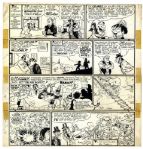 Lil Abner Sunday Strip Hand-Drawn by Al Capp From 20 June 1948 -- Featuring Stubborn J. Tolliver -- 21 x 22.25 On Four Separated Strips -- Tape Residue, Very Good