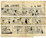 Lil Abner Sunday Strip From 11 March 1956 Featuring Mammy Yokum & Moonbeam McSwine -- Hand-Drawn & Signed by Capp --  29 x 23 On Three Separated Strips -- Toning, Near Fine