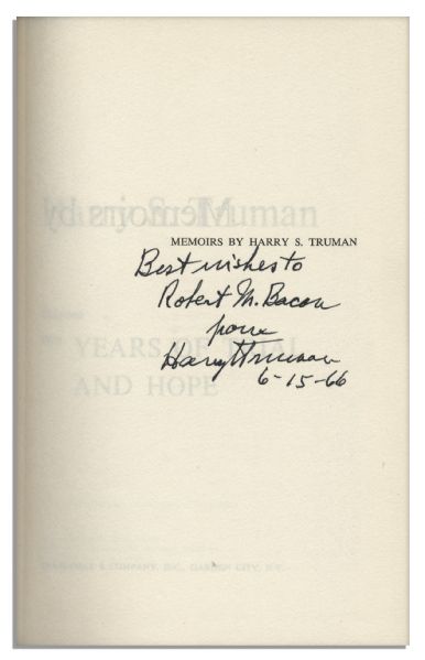 Harry Truman ''Memoirs'' Signed Two-Volume Set -- Both Volumes Include Dustjackets