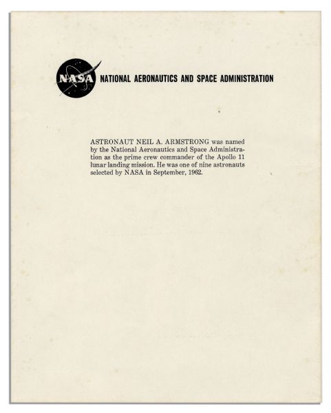 Neil Armstrong Lightly Signed 8'' x 10'' NASA Photo -- With JSA LOA