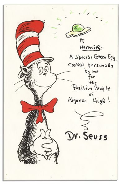 Dr. Seuss Original Art Signed -- Depicting His Famous Green Egg From ''Green Eggs and Ham''