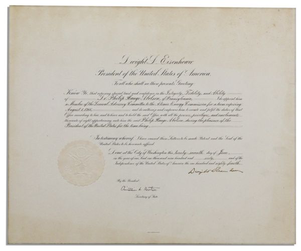 Oversized Dwight D. Eisenhower Atomic Energy Document Signed as President