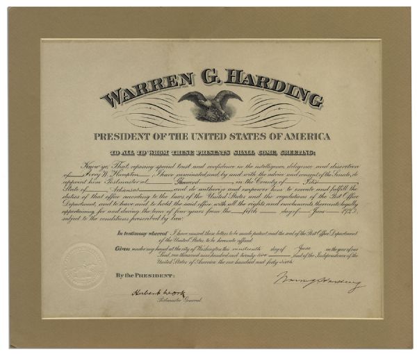 Warren G. Harding Document Signed as President