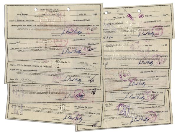 American Business Mogul John Paul Getty Group of 10 Signed Checks