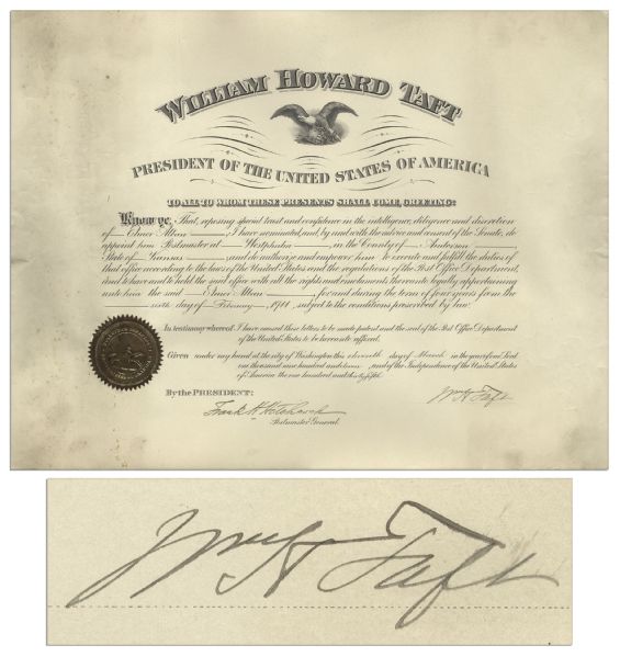 William H. Taft Document Signed as President