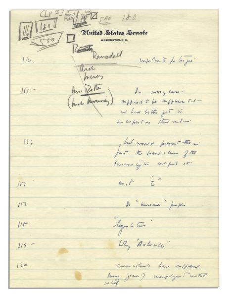 John F. Kennedy's Handwritten Notes From 1953 as a Young Senator