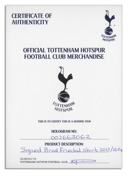 Tottenham Hotspur Football Shirt Match Worn and Signed by Brad Friedel