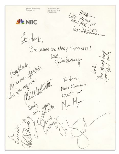 Incredible Collection of 8 ''Saturday Night Live'' Cast Member Signatures -- Including Comedic Legends Chris Farley, Phil Hartman & More -- With PSA/DNA COA