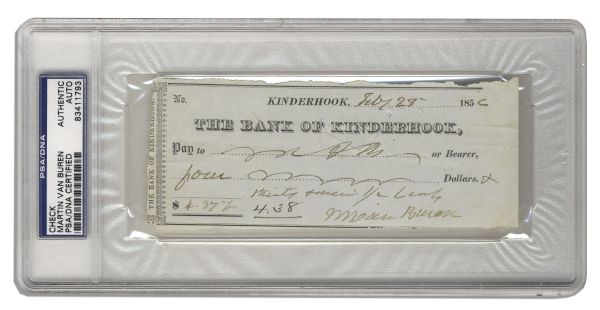 Martin Van Buren Signed Check -- With PSA/DNA COA & Encapsulation