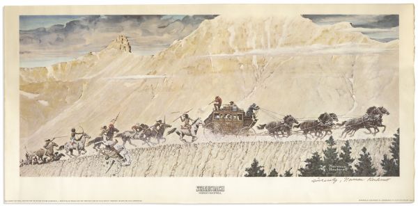 Norman Rockwell Signed Print of ''Stagecoach'' -- Art Done for the 20th Century Fox Film in 1966